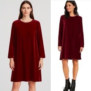 NWT Eileen Fisher Velvet Silk Crew Neck Long Sleeve Shift Dress